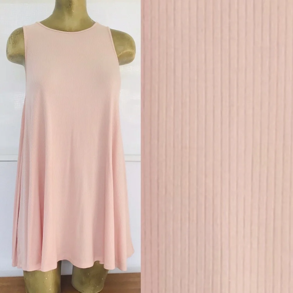 CHAMPAGNE Stretch Ribbed Knit SWING DRESS Medium - Picture 6 of 9